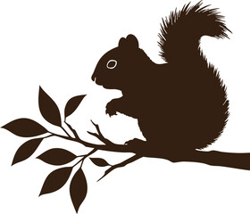 Squirrel silhouette perched on leafy tree branch natural wildlife vector illustration 
