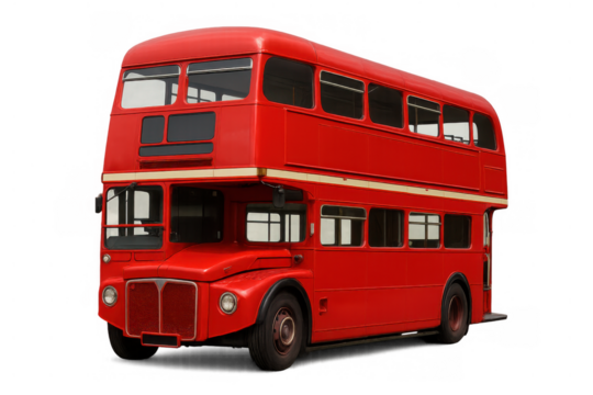 Iconic red double-decker bus, a classic symbol of london transport and british culture, isolated on transparent background - Powered by Adobe