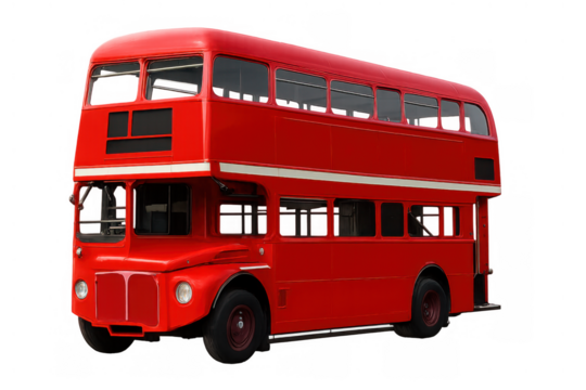 Classic red london double decker bus performing public transport, travel, and tourism services on transparent background