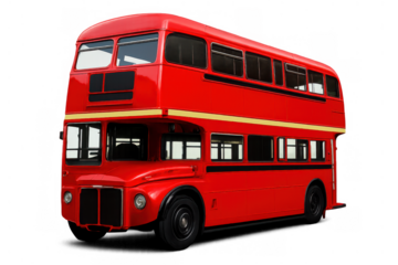 Red double-decker bus, an iconic symbol of london public transport, standing as a vintage vehicle on a transparent background