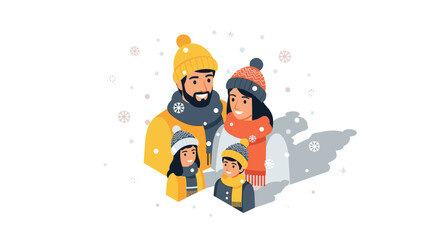 Fototapeta premium Happy family enjoying winter snow in matching cozy outfits with stylish hats