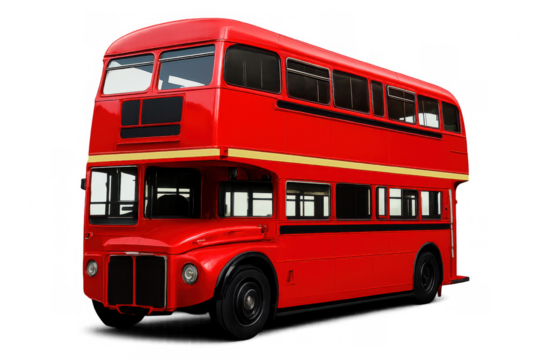 Red double-decker bus, an iconic symbol of london public transport, standing as a vintage vehicle on a transparent background - Powered by Adobe