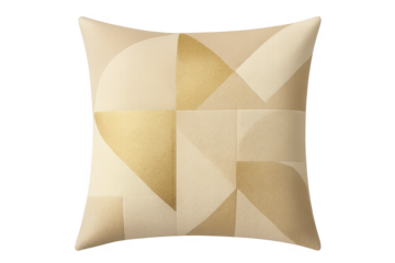 Beige and golden geometric cushion displaying abstract pattern