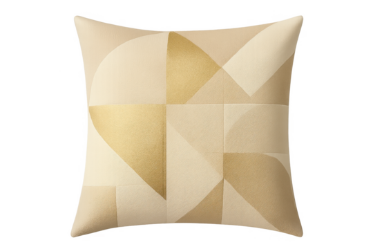 Beige and golden geometric cushion displaying abstract pattern