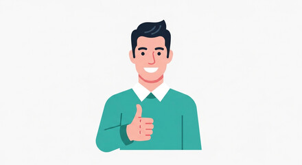 Smiling man showing thumbs up isolated on white background, vector illustration