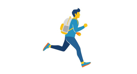 Man running with backpack isolated on white background in vector illustration