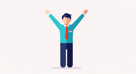Happy businessman with arms raised isolated on white background, celebrating success