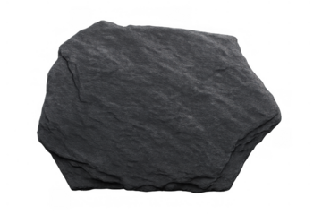 Irregular hexagon dark gray slate rock placemat demonstrating natural rough stone texture, isolated with transparent background