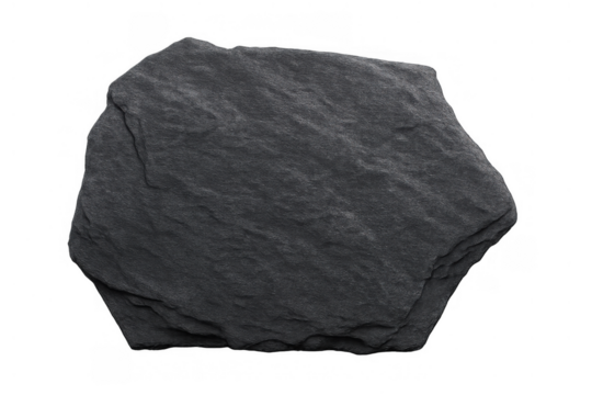 Irregular hexagon dark gray slate rock placemat demonstrating natural rough stone texture, isolated with transparent background