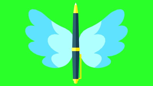 Blue Pen with Wings Symbolizing Inspiration and Imagination