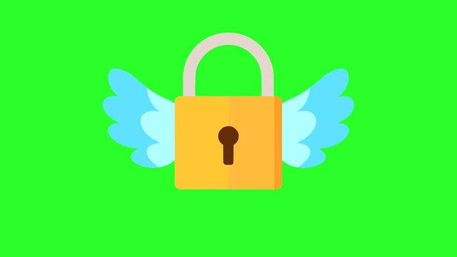 Flying Padlock with Wings for Security and Freedom Concept
