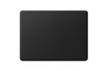 Black rectangular slate board serving plate with rough edges on transparent alpha channel background