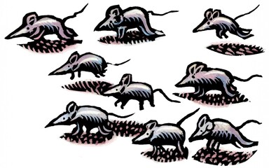 spot illustration of nine mice or rats
