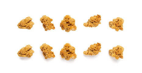 Granola Pile Isolated, Cereal Breakfast with Almonds and Chocolate Chips, Seeds and Oat Flakes