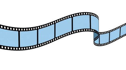 Waving blue film strip reel illustration for cinema and movie production projects on a transparent background