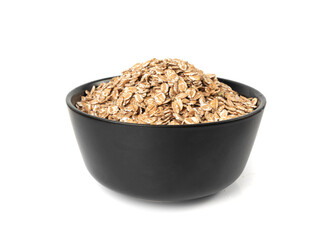 Spelt flakes isolated, dry raw rolled flat oat grains, wheat, oatmeal or bran, barley rye cereals