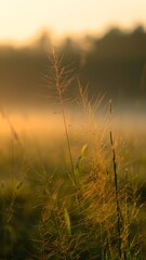 Obraz premium Golden Morning Light on Grass