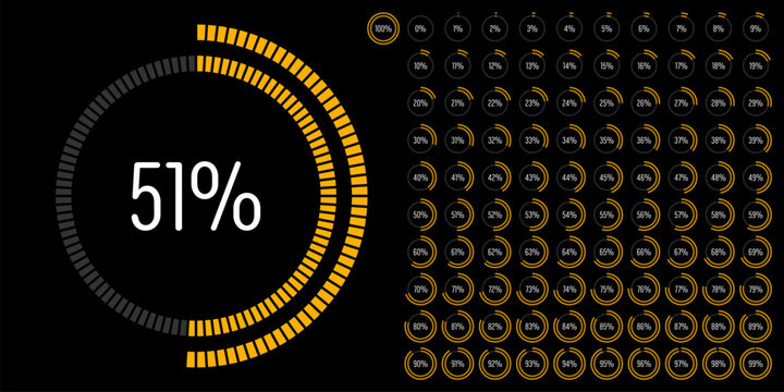 Set of circle percentage progress bar diagrams meters from 0 to 100 ready-to-use for web design, user interface UI or infographic - indicator with yellow
