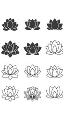 Collection of Lotus Flower Illustrations in Various Styles.