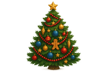 Obraz premium Traditional christmas tree decorated with festive ornaments, gingerbread man, and star topper on transparent background, holiday celebration