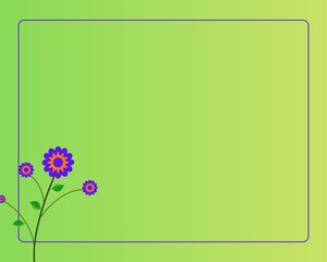 Green background with a purple border with floral flower