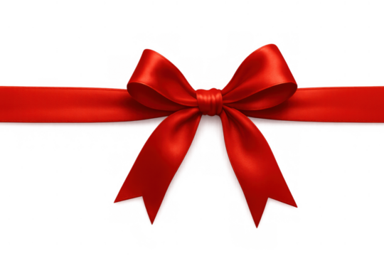 Red satin ribbon and bow decorating a gift box, celebrating holidays with elegant surprise element