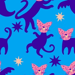 Halloween animals seamless cats pattern for wrapping paper and fabrics and linens and kids clothes print