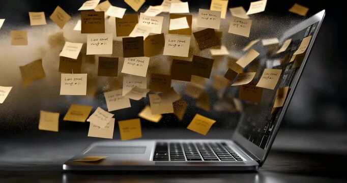 Sticky Notes Cloud Transforming 3D Thumbnail Tiles Laptop Floating