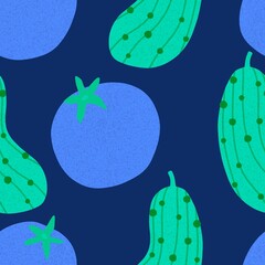 Summer vegetable seamless tomato and cucumber pattern for wrapping paper and fabrics and linens and kitchen