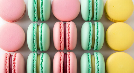 Macarons in pastel colors — pink, green, yellow