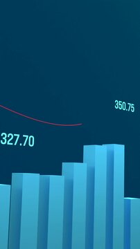 Bar graph, business data and line chart. Trading, progress, success, growth, financial figures and rising revenues or earnings. Vertical format, 3D animation