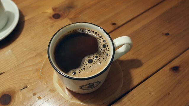 cafe, drink, cup, coffee, table, espresso, breakfast, brown, white, beverage, hot, mug, wood, black, 