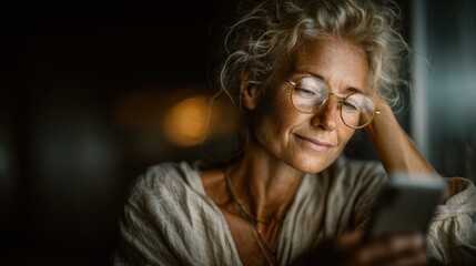An elderly woman using laptop and smartphone