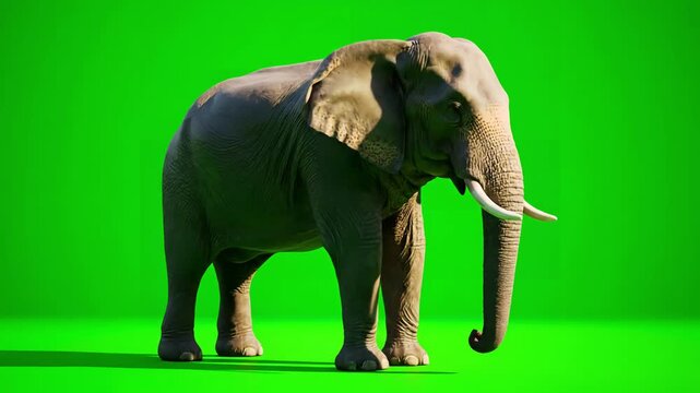 Green Screen elephant on captured 4k camera scene 3 with distortion, overlay, glitch, static noise, scan lines black background, animated video loop