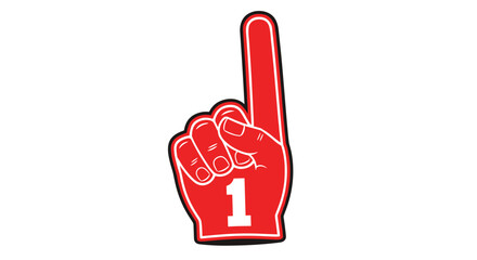 Obraz premium Number One: A bold, red foam hand raised high, its index finger proudly pointing upwards, a symbol of dominance and achievement.