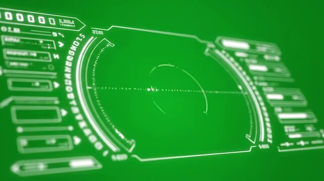Green Screen hud sci fi futuristic white display isolated on chroma key background virtual reality technology concept 4k scene 3 with distortion, overlay, glitch, static noise, scan lines black