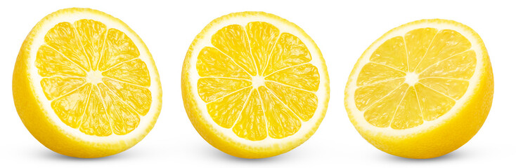 Set of lemon halves isolated. Half of ripe lemons collection with clipping path.