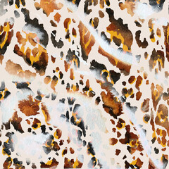 Abstract watercolor animal pattern, leopard, giraffe, zebra texture.
