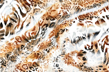 Abstract watercolor animal pattern, leopard, giraffe, zebra texture.