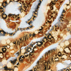 Abstract watercolor animal pattern, leopard, giraffe, zebra texture.