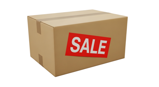 Cardboard box sale promotion retail discount on transparent background