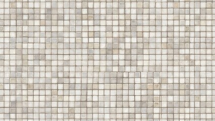 Neutral beige and grey mosaic tile background with small square ceramic tiles. Clean minimalist architectural texture for modern kitchen or bathroom interior design. Seamless abstract pattern.