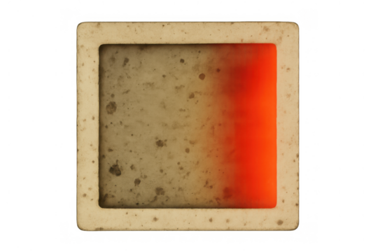 Vintage grungy slide frame with vibrant orange gradient, aged film border, and distressed retro texture on transparent background