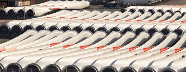 Wind turbine blade ready for transport at renewable energy site
