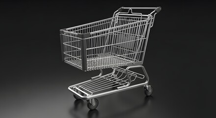 Shopping cart metal chrome isolated render