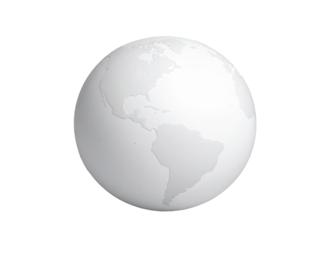 White planet earth globe isolated on transparent background. 