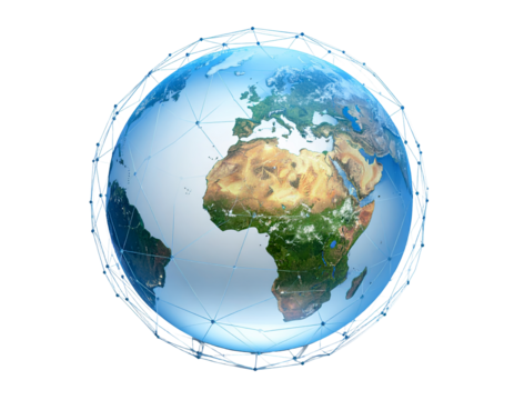 Planet earth globe isolated on transparent background. 