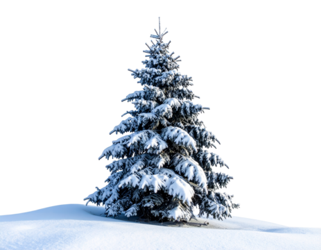 Pine tree with snow isolated on transparent background. 