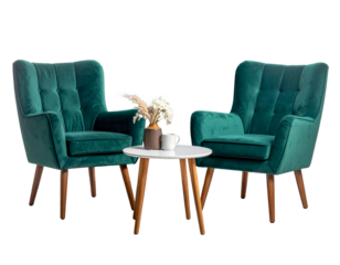 Two armchairs and table   isolated on transparent background. 