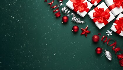 Christmas gifts and decorations flat lay view